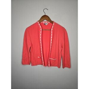 Vintage Suzy Dee Sweater Womens Small Coral Pink Cardigan 1960s 60s VTG S